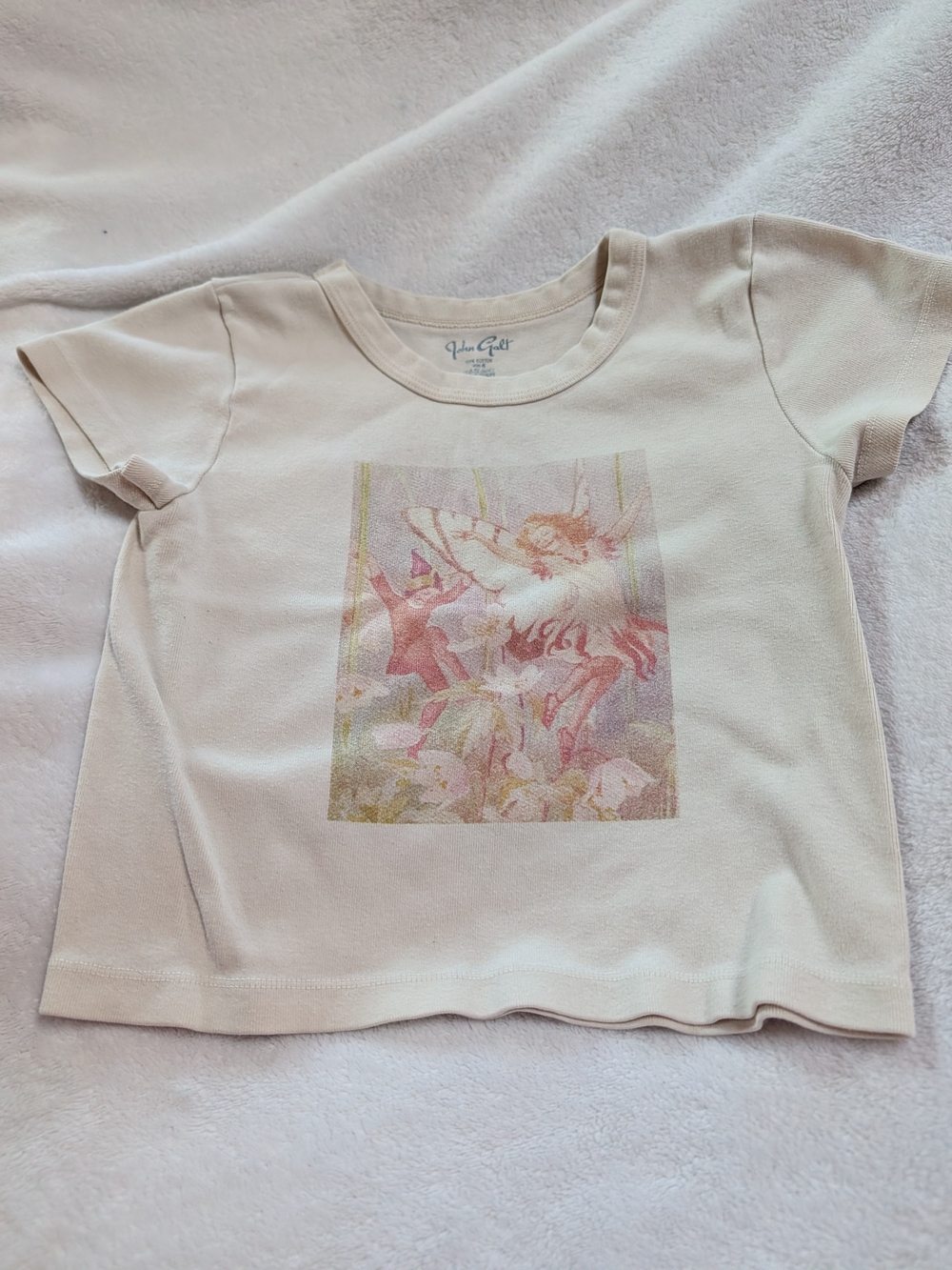Brandy Melville Cropped Cream Tee with Pastel Fairy Graphic